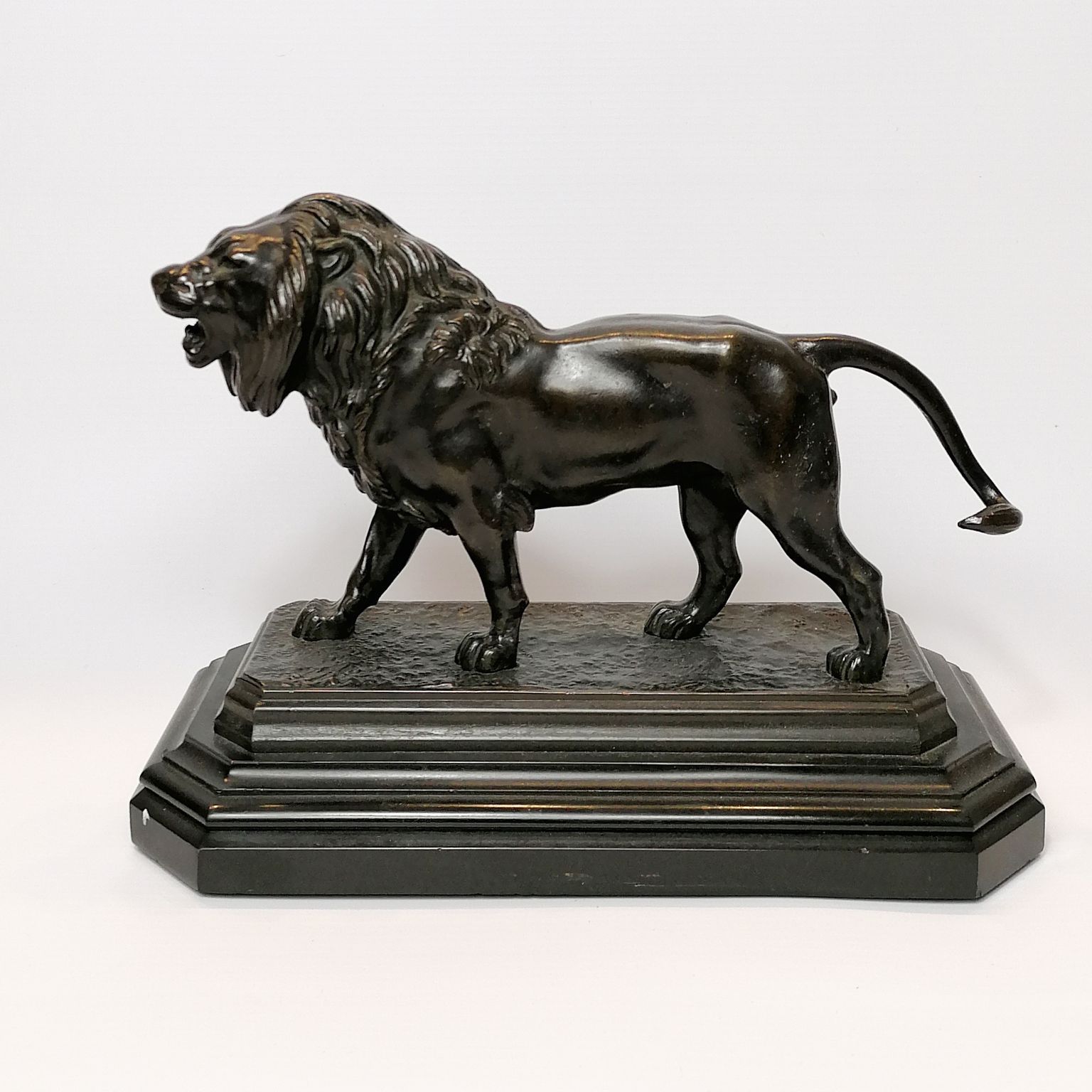 Barye, épreuve en bronze à patine brune représentant un lion