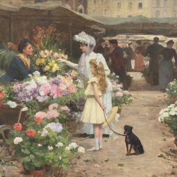 Victor Gabriel GILBERT (1847-1935), Le marché aux fleurs, huile sur toile