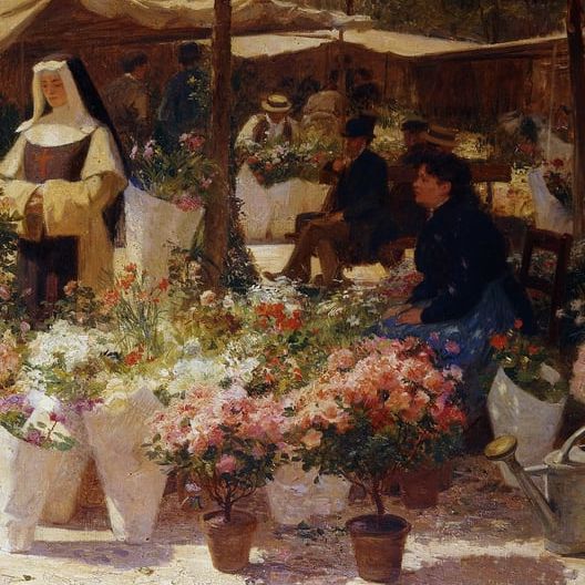 Victor Gabriel Gilbert, Marché aux fleurs - Huile sur toile